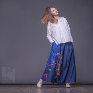 Unusual wrap around,long dark blue skirt by Squareroot5 wear