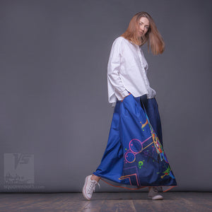 Asymmetrical long maxi summer dark blue skirt. Unique birthday gifts for her.
