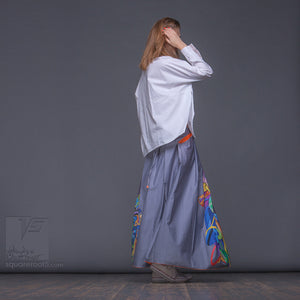 Avant-garde  design semi pleated grey skirt. "Samurai girl" . Japanese stile.