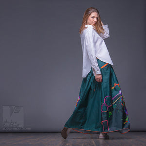 Asymmetrical long maxi summer emerald skirt. Unique birthday gifts for her.