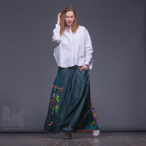 Unusual wrap around avant-garde emerald skirt for creative woman