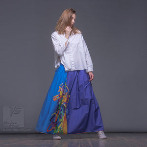 Avant-garde  design semi pleated cerulean skirt. "Samurai girl" . Japanese stile.