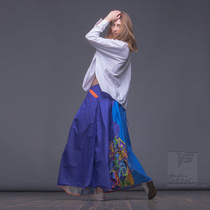 Avantgarde modern maxi long skirt with bright abstract pattern by Squareroot5 wear