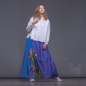 Long summer cerulean semi pleated skirt "Samurai girl". Innovation design by Squareroot5 wear.