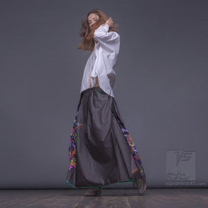 Maxi skirt with abstract pattern. Grey color. Japanese stile
