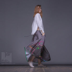 Unusual wrap around, avant-garde and experimental grey skirt.