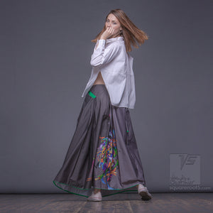 Experimental asymmetrical maxi skirt with abstract pattern by Squareroot5 wear