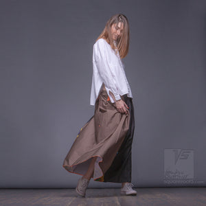 Long cotton skirt "Samurai Girl", model "Solar Ochre" 8 With avant-garde and colorful print, designed by Squareroot5 wear