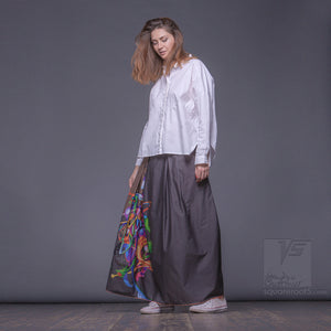 Avantgarde modern maxi long skirt with bright abstract pattern by Squareroot5 wear