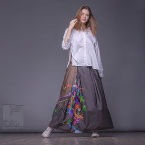 Non traditional maxi Ochre skirt. Japanese stile by Squareroot5 wear