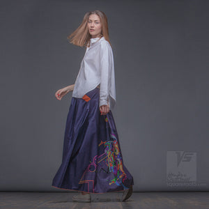 Non traditional maxi violet skirt. Experimental fashion. Long festival skirt