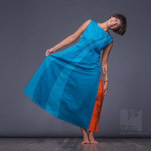 Unique summer avant-garde cyan dress with geometrical pattern