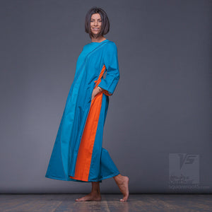 DRESS "WATER" MODEL "LC" LONG SLEEVES CYAN by Squareroot5